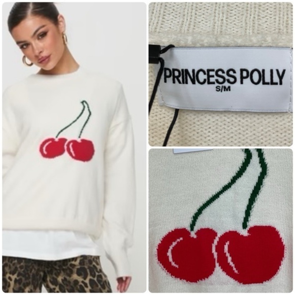 Cherry Sweater Princess Polly New S/M Oversized Baggy Lolita Coquette‎ Cherries